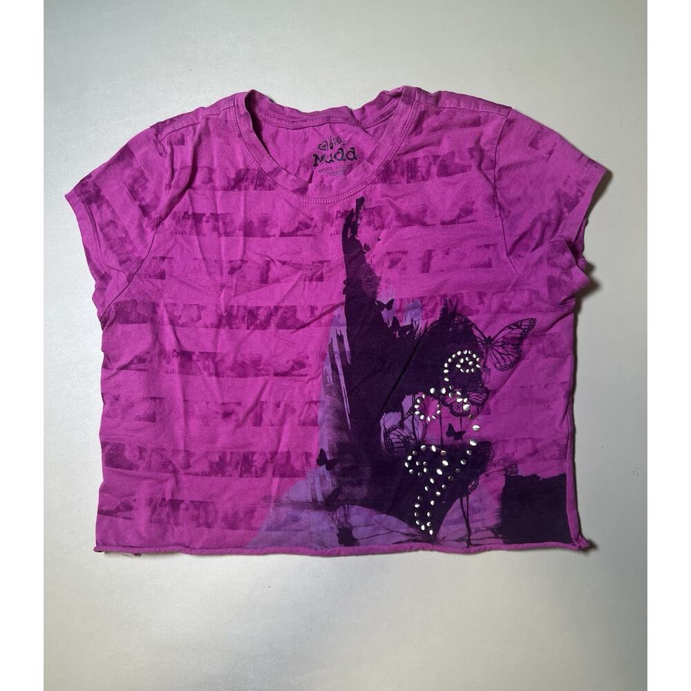 Mudd Cropped T Shirt Purple With Butterflies And Stripes Girls XL